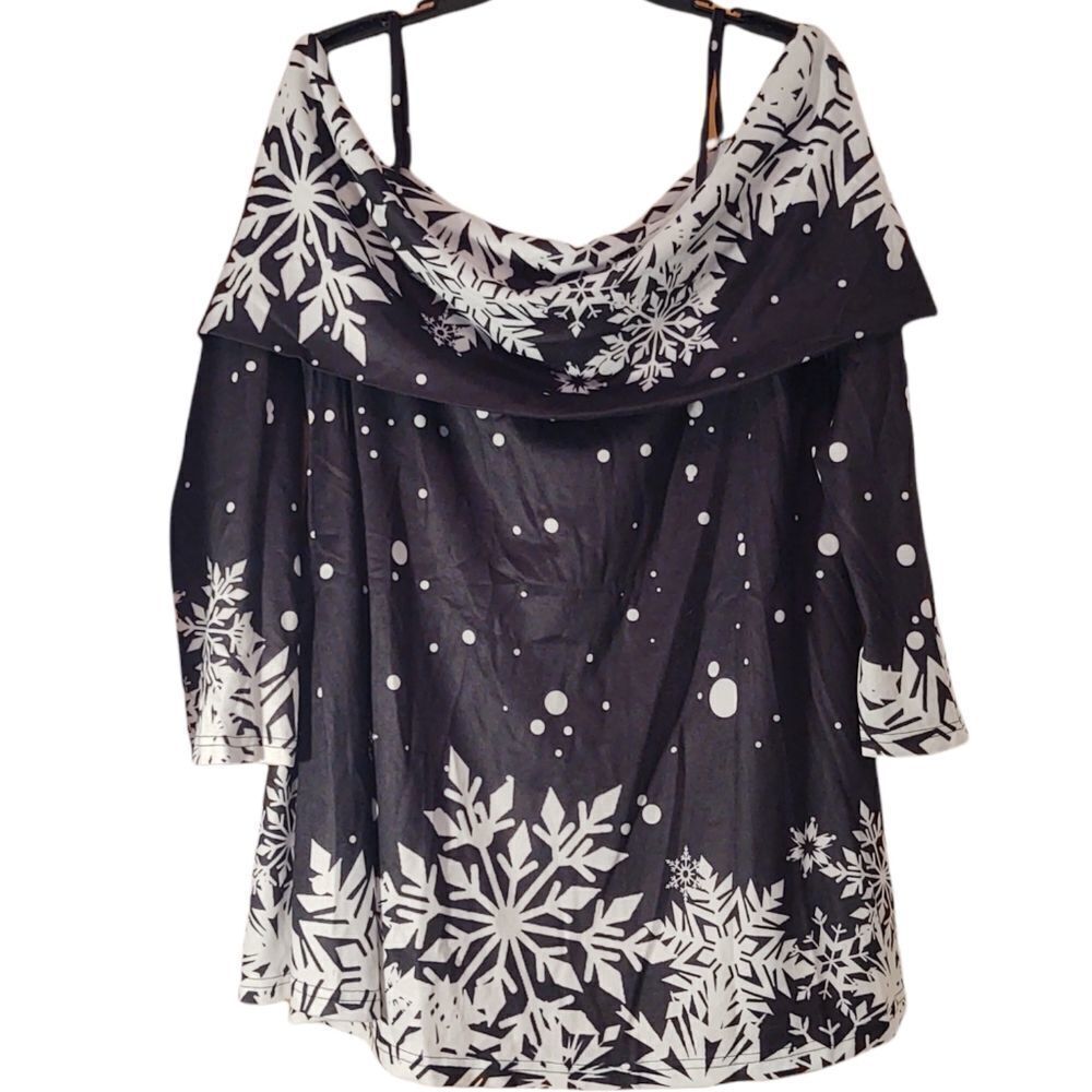 Dressfo Snowflake Off Shoulder Long Sleeve Tunic Top XXL
